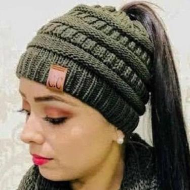 Imagem de Touca Inverno Gorro de Lã Feminina Com Furo Para Rabo De Cavalo - Supr