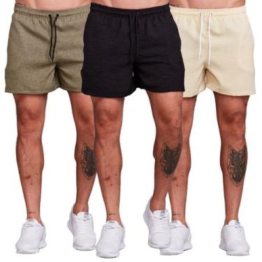 Imagem de Kit 3 Shorts Bermudas Masculina Curta Linho - DAZE MODAS, M, Verde, Pr