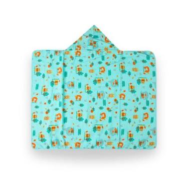 Imagem de Toalha de Banho Felpuda Forrada C/ Capuz Estampada verde 90cm x 70cm N