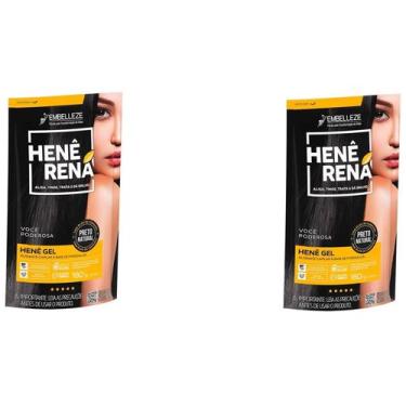 Imagem de Hene em Gel Rená Preto Natural (Preto Medio) 02x180gr Alisa, tinge e D