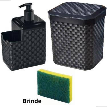 Imagem de Lixeira 5 L C/ Tampa + Porta Detergente Kit Cozinha Organizador Pia - 