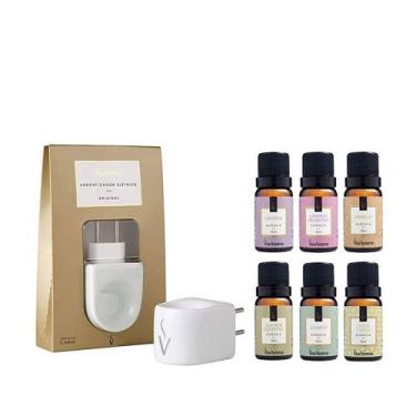 Imagem de Kit Difusor Elétrico Aromatizador Porcelana Com 6 Essências 10ml Via A