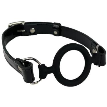 Imagem de Mordaça Couro Ball Gag Silicone Ajustável Argola Aro Regulável Fivela 