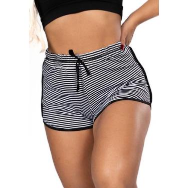 Imagem de Short Saída de Praia Listrado Cintura Alta - Fristyle, M, Preto, Femin