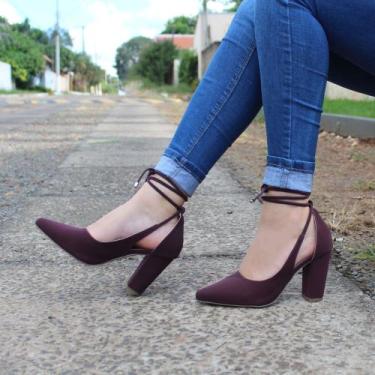 Imagem de Scarpin Dravanna Salto Alto Bloco Toe Vinho, 39, Feminino, Vermelho