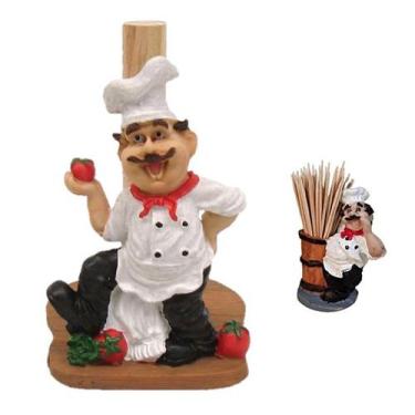 Imagem de Porta Papel Toalha e Paliteiro de Mesa Cozinheiro Falando - Decore Cas