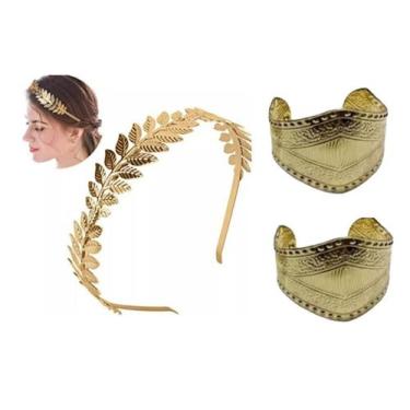 Imagem de Kit Arco Tiara Coroa Deusa Grega C/ 2 Braceletes - CM Presentes e Fant