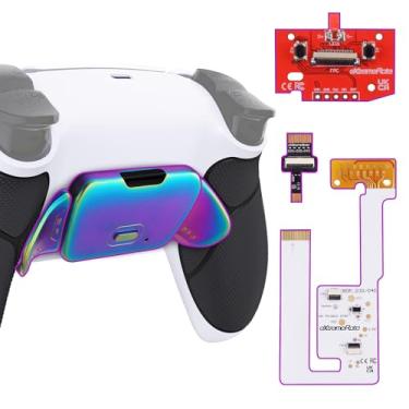 Imagem de eXtremeRate Kit de remapeamento Rainbow Aura Blue Purple com botões de metal real RMB Rise V3 para controle PS5 BDM-030 040 050, preto emborrachado, parte inferior branca, botões traseiros