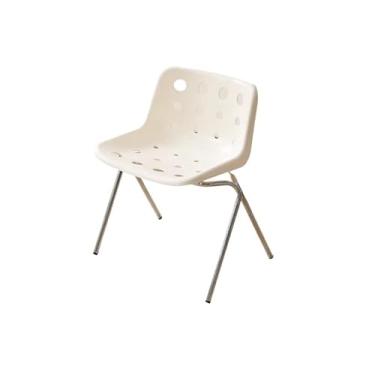 Imagem de Cadeira de jantar ergonômica empilhável com pernas de aço - assento largo e suporte lombar, para casa ou escritório (branco médio)