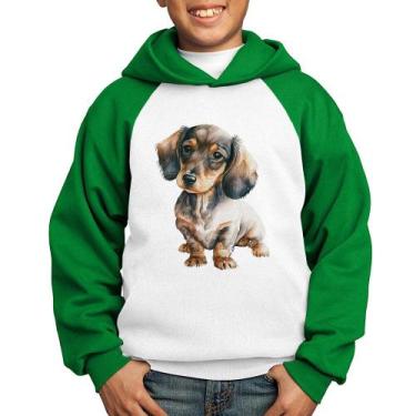Imagem de Moletom Infantil Cachorro Dachshund - Foca na Moda, Branco, Verde, 12