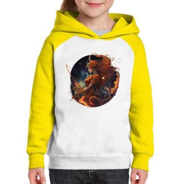 Imagem de Moletom Infantil Sagitário Sígno - Foca na Moda, Branco, Amarelo, 6