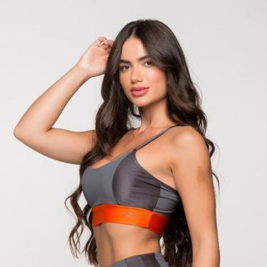 Imagem de Top Fitness Poliamida com Detalhe Laranja e Chumbo Itália - LOT FITNES