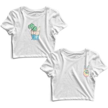 Imagem de Kit 2 Blusas Cropped Tshirt Feminina Copo Praia e Mão Colorida - Goup 