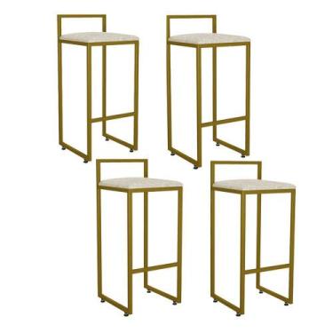 Imagem de Kit 04 Banquetas Alta Industrial 0,78 cm Metal Dourada Linho Cru - Val