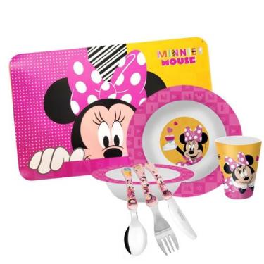 Imagem de Kit Refeição Infantil Minnie 7 Peças Melamina Prato, Tigela, Copo, Lug