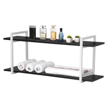 Imagem de Nicho Banheiro Branco Com Prateleiras Preto 60cm - HomeDecor