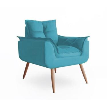 Imagem de Poltrona Decorativa Opala Suede Azul Turquesa - CabrunShop