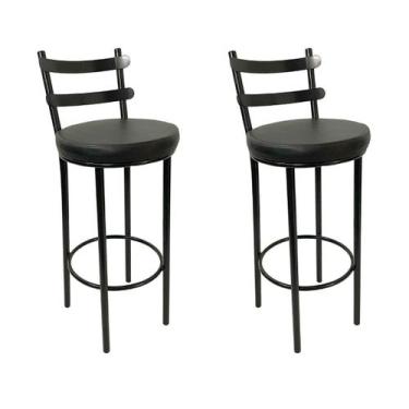 Imagem de Kit 2 Banquetas Rafaela - Redonda Altura 65cm para Bar e Cozinha Preta
