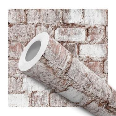 Imagem de Papel De Parede Adesivo Lavável Sala Tijolinho Rustico Branco Demoliçã