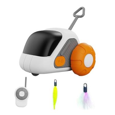 Imagem de ＡＷＨＡＯ Brinquedo de gato elétrico pena interativo robótico controle remoto auto jogando gato teaser movimento automático para gatos ao ar livre animal, Laranja