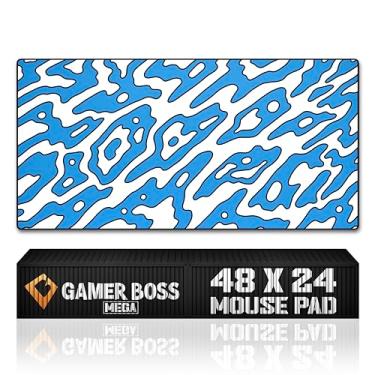 Imagem de Gamer Boss - Mouse pad para jogos com bordas costuradas, tapete de mouse de base de borracha antiderrapante, mousepad de pano premium, tapete de mesa para laptop, computador e PC, 122 x 61 centímetros e 4 mm de espessura (mega, rabisco azul)