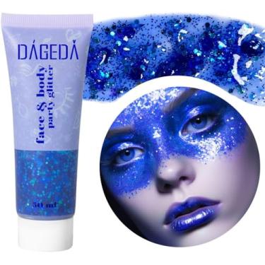 Imagem de DAGEDA Gel com glitter corporal, brilho facial e glíter gel corporal, lantejoulas líquidas cintilantes, glitter grosso para unhas de cabelo facial, holográfico, cosmético, laser, pó, festival, maquiagem, 50 ml (azul)
