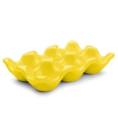 Imagem de Flexzion Suporte de ovos de cerâmica para geladeira – 6 xícaras, bandeja de ovos, meia dúzia de recipientes de porcelana, organizador de armazenamento, prato decorativo de servir para geladeira,