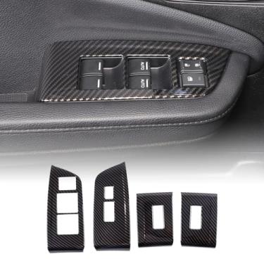 Imagem de HIRUFAIT 4 peças de acabamento da tampa do painel do interruptor de elevação da janela para Honda Pilot 2016-2022/Passport 2019-2023, material ABS porta de carro óculos de janela elevador botão