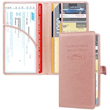 Imagem de RSAquar Porta-registro de carro e seguro, organizador de porta-luvas de carro, acessórios legais para identidade, cartões de habilitação e documentos essenciais, homens e mulheres, ouro rosa
