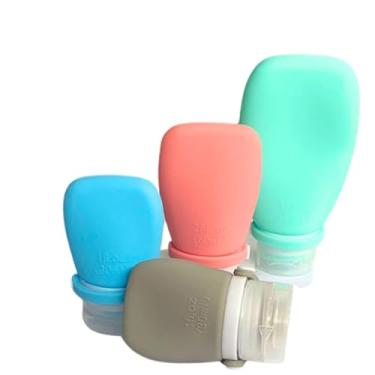 Imagem de Kit 4 Frascos Silicone Reutilizáveis Recipientes Flexíveis Shampoo Condicionador Creme Loção Corporal Dispenser Higiene Portátil Cosméticos Pote de Silicone para Viagem - Tubarão Stores.