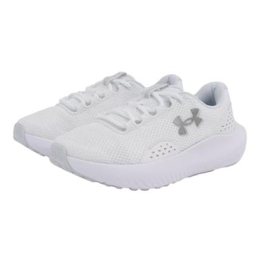 Imagem de Under Armour Tênis feminino Charged Surge 4, (101) branco/cinza distante/prata metálico, 34 largo, (101) Branco/Cinza Distante/Prata Metálico, 5.5 Wide
