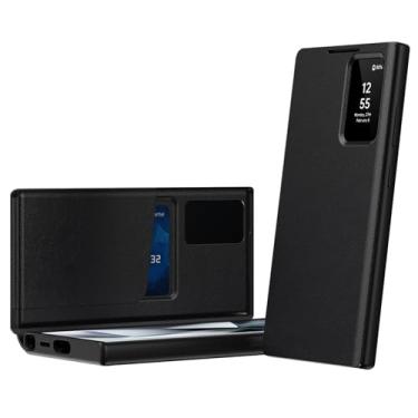 Imagem de LTLMYDAM Capa preta, S25, fina para Samsung Galaxy S25 Ultra/S25 Plus/S25, capa de couro flip View Business Wallet Capa de proteção para câmera