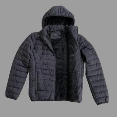 Imagem de Jaqueta Peluciada Puffer Com Capuz Removível Masculina Forrada, Preto,