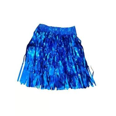 Imagem de Saia Fitilho Metalizado Azul Carnaval 40cm Elástico e tiras autocolant