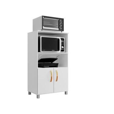 Imagem de Balcão Cozinha para Forno Elétrico Micro-ondas Multiuso com 2 Portas e 4 Pés Helena 65x120cm Branco