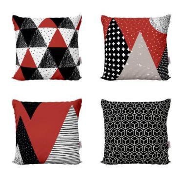Imagem de Almofadas Decorativas Vermelha e Preta Geométricas Para Sala 40x40 - N