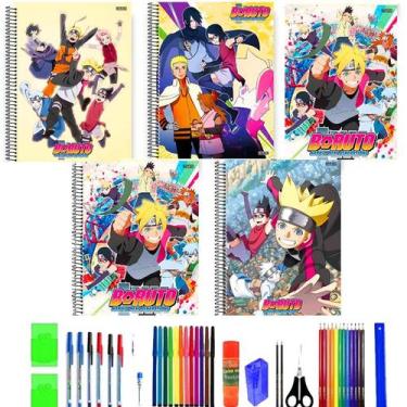 Imagem de Kit 8 Cadernos Boruto Grande Com Adesivos Arame Reforçado Capa Dura Co