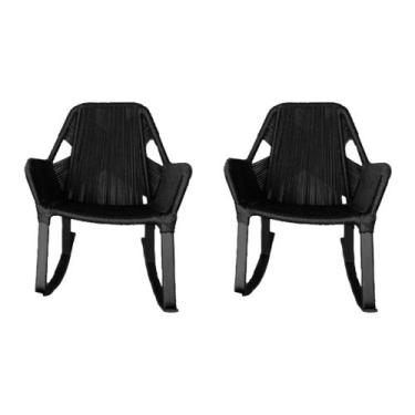 Imagem de Kit 2 Cadeiras de Balanço Athenas Corda Náutica Base em Alumínio Preto