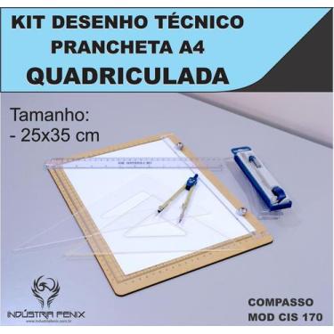 Imagem de Kit Desenho Técnico Prancheta Engenharia Arquitetura a4 QUADRICULADA E
