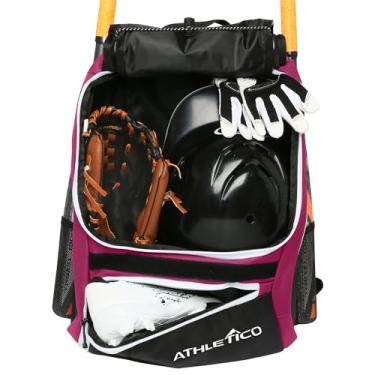 Imagem de Athletico Bolsa para taco de beisebol – Mochila para beisebol, bola em T e equipamentos de softbol para jovens e adultos | Comporta morcego, capacete, luva e sapatos | Compartimento do sapato e gancho de cerca (bordô)