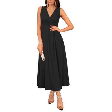 Imagem de Newshows Vestido feminino 2025 formal para noite vestido maxi coquetel festa decote V sem mangas casamento convidada vestido longo elegante, Preto, GG
