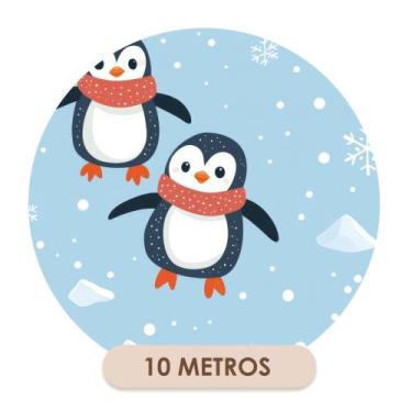 Imagem de Papel de Parede Adesivo Azul Pinguins Inverno Quarto Infantil - DELIQU