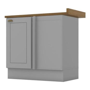 Imagem de Balcão Canto Reto 1 Porta Americana Cinza com Tampo Nature - Móveis He