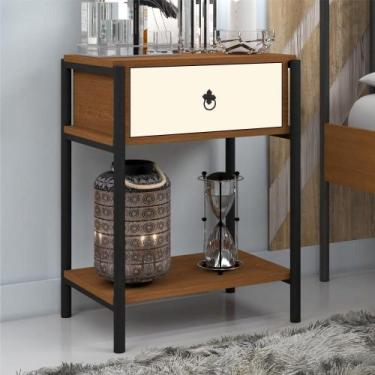 Imagem de Mesa de Cabeceira Industrial Magali Preto Canela Off White - CasaH