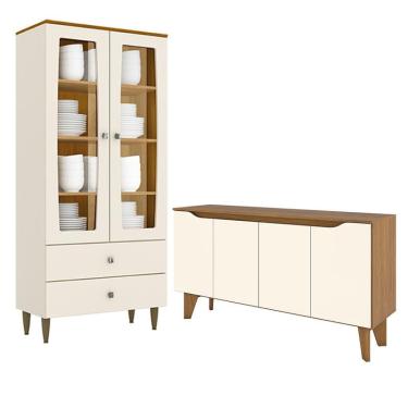 Imagem de Cristaleira Liz e Aparador Buffet Ambar Off White Nature – Henn