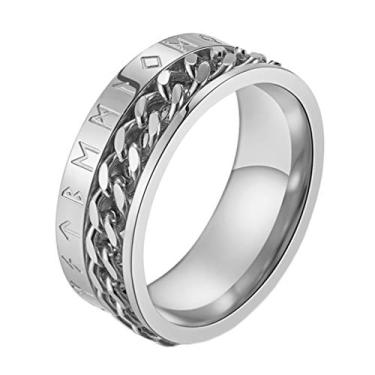 Imagem de Anel masculino Ineng, 8 mm, corrente de aço inoxidável, anel giratório com joia de texto nórdica Odin Rune Viking