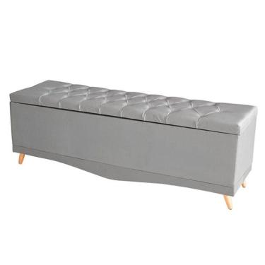 Imagem de Recamier Calçadeira Baú Barcelona Queen 160 Cm Botão Encapados Pés Palito Suede Prata D...