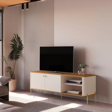 Imagem de Rack para Tv até 60 Polegadas Tucupí Off White/Marrom/Dourado