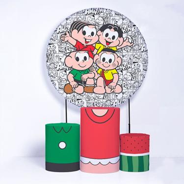 Imagem de Kit Painel de Festa Redondo de 1,50m e Trio de Cilindros Turma da Mônica - Fera Print