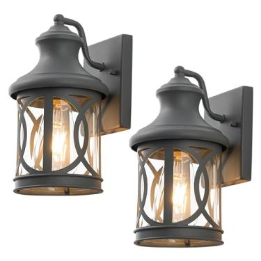 Imagem de Laplusbelle Pacote Com 2 Luzes De Parede Externas, Luzes De Varanda, Arandela Externa À Prova D'Água, Luminária Externa Com Acabamento Cinza E Cúpula De Vidro Transparente Para Porta Da Frente De G